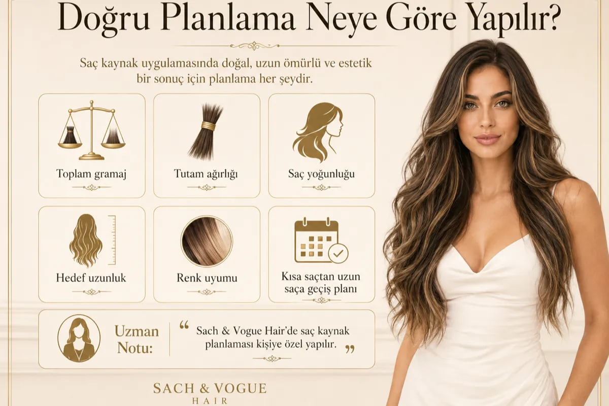 Saç kaynak planlamasının girdilerini başlıklar hâlinde gösteren tasarlanmış bilgi görseli